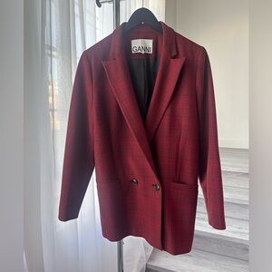 Ganni Red Plaid Blazer